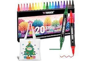 ‎PAMAKER Pamaker 20 Textilstifte Dual Tip – Waschmaschinenfest und Permanent für T-Shirts, Stofftaschen, Schuhe und mehr – Ungiftig, ideal für Kinder und Erwachsene