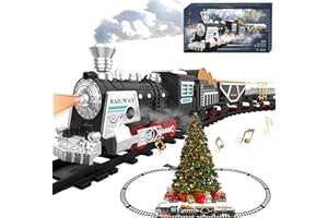 BUBUQE Electric Train Set Christmas Train Toys w/Smokes,Lights& Sound (ON/Off) Kids Rechargeable Train Set w/Steam Locomotive, Cargo Cars & Tracks Christmas Birthday Gift for Boys Girls 3 4 5 6 7