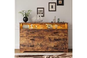 ‎IRONCK IRONCK Kommode Vintage Braun mit 6 Schubladen, Komodenschrank mit LED-Streifen und 2 Steckdosen, USB+Typ-C-Anschlusse, Schubladenschrank für Schlafzimmer, Wohnzimmer, Arbeitszimmer Flur, 150cm Breite