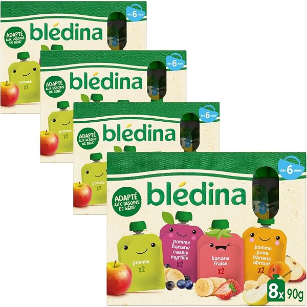 Gourdes Lactées Blédina Fruits - Dès 10 Mois - Lot De 4 Parfums - Sans Colorant Ni Conservateur