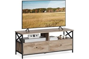 VASAGLE Meuble TV pour Télévision jusqu'à 55 Pouces, Support Télé, Longueur 120 cm, 2 Tiroirs, 2 Étagères, 40 x 120 x 50 cm, Salon, Chambre, Cadre en Acier, Marron Chêne et Noir LTV300B50