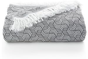 GAMUSI Colcha Multiusos Cama y Sofa. Plaid Foulard cubrecama Mantas de Sofa Suave algodón geométrico - 180x140 cm, Gris Claro