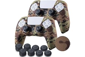 YoRHa Grip Texture Silicone Skin for PS5 Dualsense Controller x 2(Desert Camouflage) with Pro Thumb Grips x 8