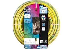 FITT NTS Yellow 5/8" (15mm) 15m - Manguera para Riego de Jardín, Robusta para Uso Intensivo con Lanza con Flujo Regulable y Racores