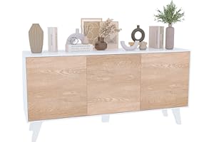 Bricozone Credenza 3 Ante Mobile Mobiletto Da Buffet Soggiorno Sala da Pranzo Ingresso Stile Modermo 154 x 41 x 75 cm Bianco e Rovere Chiaro
