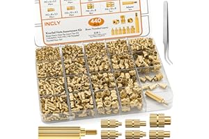 INCLY 440PCS Threaded Heat Inserts Set,M2 M2.5 M3 M4 M5 M6 Female Thread Metric Knurled Nuts Assortment Kit Brass Heat Inserts Set for Plastic and 3D Printing Components