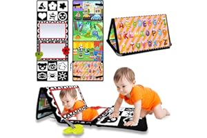 RunHero Lusterko Montessori dla niemowląt z książeczką szeleszczącą, czarno-biała kontrastowa książeczka z materiału, karty kontrastowe, lusterko edukacyjne, zabawka sensoryczna dla noworodków