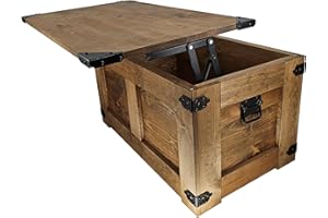 CREATIVE COOPER Mesa de centro, caja de madera, cofre del tesoro, caja de almacenamiento, rústica de trueno, mesa de café, 77 x 49 x 45 cm, baúl de madera hecho a mano, aceite ecológico marrón