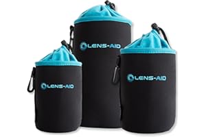 LENS-AID Neoprenowa torba na soczewki z polarową wyściółką w zestawie lub pojedynczo.Torba na soczewki LUB.Etui do ochrony obiektywu,lampy błyskowej, monitora, akcesoriów do aparatu - zestaw 3 (S,M,L)