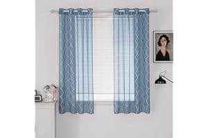 MIULEE 2 Piezas Visillo Dormitorio Cortinas Translucidas Poliéster con Bordados Decoracion para Habitación Juvenil Estilo Marroquí Moderno de Ventana Salon Comedor 140x175cm Geometría Azúl