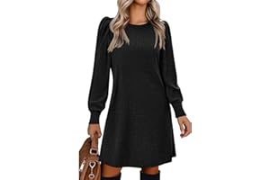 Zeagoo Vestido De Punto Fino para Mujer Otoño Invierno Cuello Redondo Y Mangas Abullonadas S-XXL