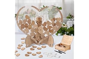 Wedding Guest Book, Arespark Wooden Hearts Wedding Decoration Set, 100 Wooden Heart, Storage Box, 2 Marker Pens, 2 Light Bars, Gift, Decoration