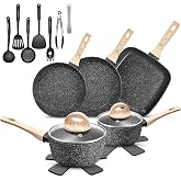 GTYZZH 19-Piece Nonstick Cookware Set, Black Granite Induction Pots and Pans Set, Non-Toxic, Suitable for All Cookers, PFOA,