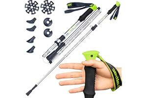 ‎POWRX ATTRAC Trekking Stöcke Faltbar (Grün) I Wanderstöcke Faltmaß nur 40 cm I Trekkingstöcke Aluminium mit Schnellverschluss I Teleskop verstellbar & super leicht inkl. App