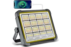 MASMEJOR Faretto LED Ricaricabile, Faro LED Ricaricabile 80W/ Pannello Solare/ 4 Modalità di Illuminazione/Batteria Esterna da 12000 mAh/Funzione Magnete, Ideale per Campeggio, Lavoro, Pesca