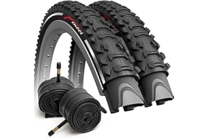Fincci Durable Bike Tyres 26x1.95 - Foldable Mountain High Grip Kevlar 26 inch Bike Tyre with 26 inch Bike Inner Tube Schrader/Presta Valve - Lightweight Tyre 50-559 60 TPI for MTB, Hybrid, Xc Bikes