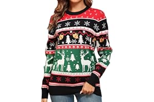 QIXING Weihnachtspullover Damen Rundhals Langarm Strickpullover Damen Christmas Pulli Sweater Lange Ärmel Pullover