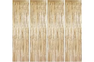 Jinsion 4 Piezas Cortina Cumpleaños, 1 x 2m Cortina de Oropel Metálico, Flecos Cortinas de Purpurina, Cortinas Decoracion Fiesta para Cumpleaños, Bodas, Fiestas, Navidad (Champán Dorado)