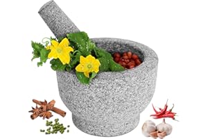 GRANDMA SHARK Mortar and Pestle Set, 14 cm Diameter Large Capacity Hard Granite Mortar, Premium Solid Granite Stone (14×10cm, Single Pestle)