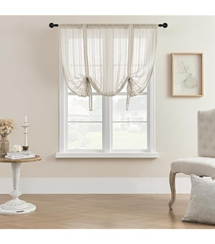 Tenda Voile Con Tasca Per Bastone - 60x120cm, 100% Poliestere, Per Camera, Bagno, Cucina, 6 Colori - Foto 4