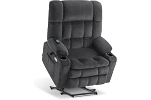 MCombo Oversized Riser Recliner Chair for Elderly, Dual Motor Electric Recliner for Living Room, Infinite Position, Heat & Massage, Extended Footrest, USB Ports, Fabric R7891(Dark Grey, Oversized)