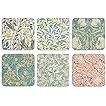 Spode Morris & Co Coasters Set of 6, Multi Coloured, 10.5cm x 10.5cm/ 4" x 4" (X0010269174), ['Daffodil', 'Willow Bough', 'Pimpernel', 'Seaweed']
