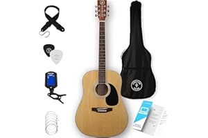Stretton Payne Acoustic Guitar Full Size Dreadnought 41 Inch Steel String Package D1 - Includes Everything a Beginner Needs To Get Started Playing Guitar - Natural