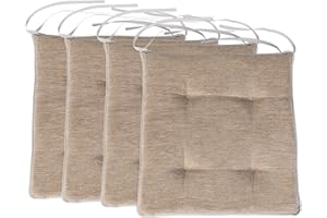 Loft 25 Premium Tufted Seat Pads | Non-Slip Indoor Chair Cushions for Kitchen and Dining Room | Breathable Luxury Pillow with Ties | Lightweight & Comfortable Foam Filling (37x37cm, Taupe, 4)