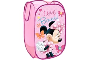 SUPERDIVER - Cesta plegable Minnie Mouse, Licencia Oficial Disney: para juguetes y ropa (36x36x58 cm), con asas, ligera, se pliega a 20x20 cm, diseño europeo, segura para niños y niñas