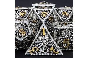 ARUOHHA Lot de 7 dés DND en métal - Dés creux et D pour Donjons et Dragons - Jeux de société MTG Pathfinder RPG - D&D avec boîte cadeau - D20 D12 D10 D8 D6 D4