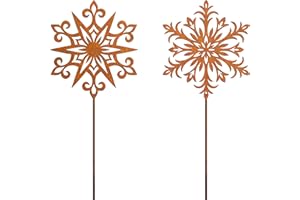 JYUECIAN Fiocco di neve Ruggine Decorazioni Giardino per Esterno Decorazione Natalizia, Arrugginito Spina Paletti da Giardino, Figura di Metallo