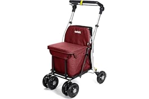 Carlett - Carrello della Spesa e Deambulatore con Sedile per Anziani - Carrello da Supermercato Pieghevole a 4 ruote con Borsa Rimovibile da 36L/15kg e Vassoio Portaoggetti - Colore Rosso