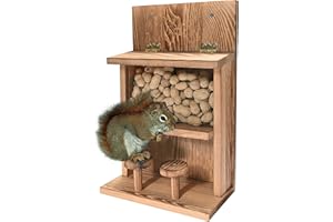 Yorkmills Wooden Squirrel Feeder for Outdoors Squirrel Bench Peanut Nut Bar Feeding Station Chipmunk Feeder for Outside House Backyard Gardens Trees Fences