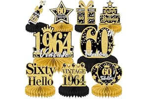 YOMOVER 60 Geburtstag Deko–9Stück Deko 60 Geburtstag Mann Frauen Tischdeko 60. Geburtstag Männer Schwarz und Gold für Geburtstagsparty Männer Frauen Wabenmuster Vintage 1964 Tischdeko 60. Geburtstag