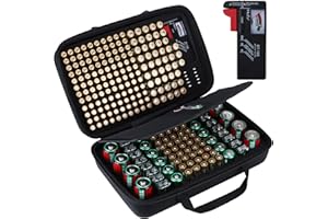 Peyyargo Hart Batterie Organizer Aufbewahrungsbox kompatibel mit 259 Batterien AA AAA C D 9V (Batterien sind Nicht enthalten), M Größe Tasche