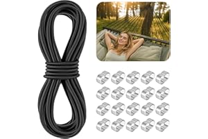HGRGHH Gummiseil Expanderseil 6mm 10m Schwarz, Elasten Gummikordel mit 20 M6 Aluminium Crimpschlaufe, Gummischnur für Anhängerplane, DIY Basteln Nähen, Gepäck, Camping, Segeln Planenseil