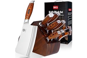 WILDMOK Set de Bloque de Cuchillos, Set de 9 Cuchillos con Mango de Madera, Cuchillos de Cocina de Acero Alemán, Set de Cuchillos Profesionales