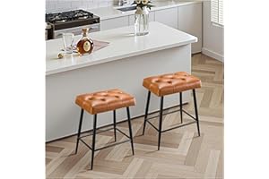 STOOLINK Set di 2 Sgabelli Bar, Sgabelli Cucina Pelle in Microfibra, Sgabello Alto con Poggiapiedi, Sgabelli Isola Cucina Rétro, Sgabelli da Cucina per Cucina e Isola Cucina-Marrone