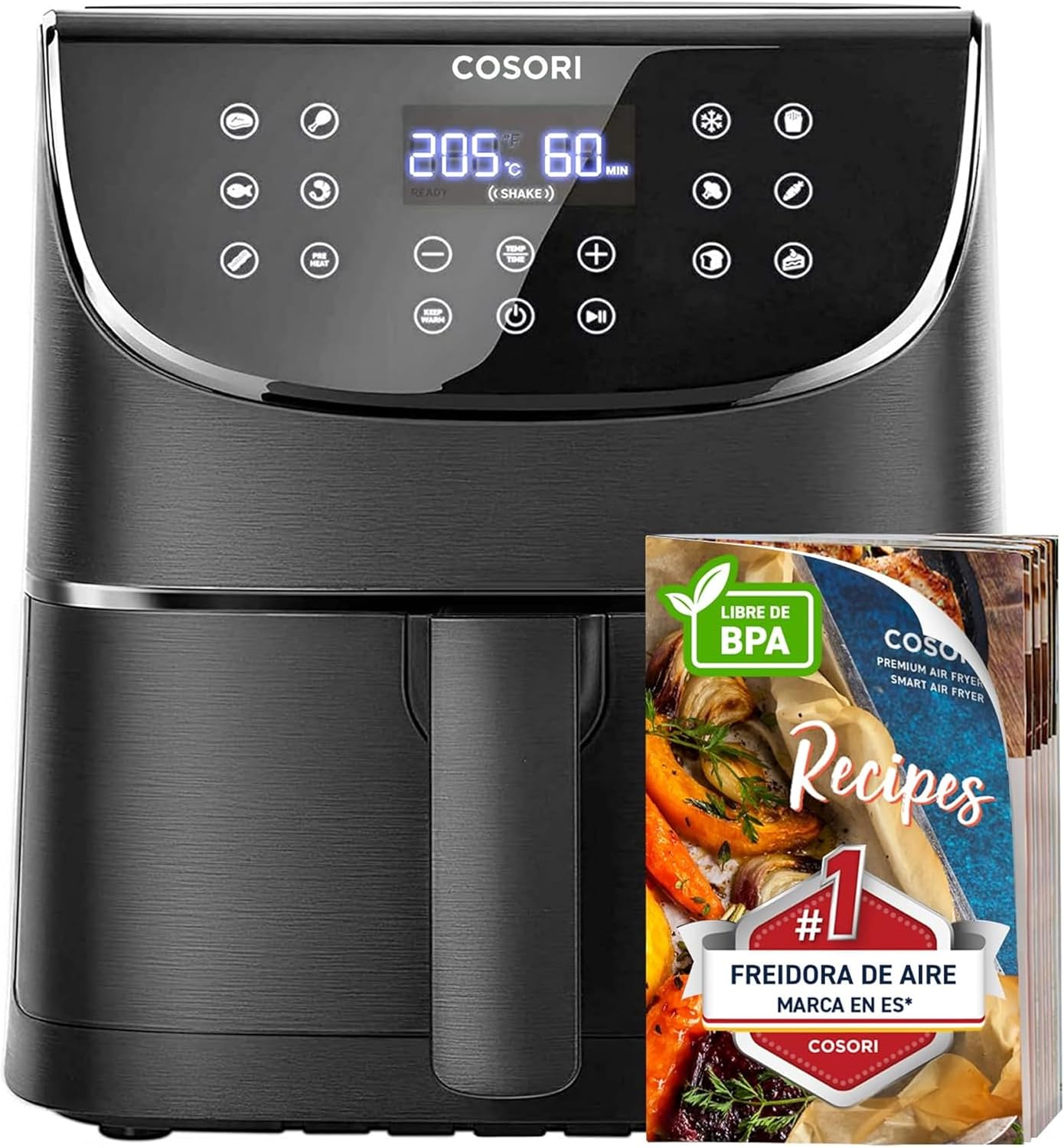 Cosori Freidora de Aire 5,7L Interior Metálico Real, Air Fryer Diseño Antióxido, Tecnología Calefacción Uniforme, 40 Recetas, Reducción de Grasas para una Vida Saludable, Eficiencia Energética, 1700W