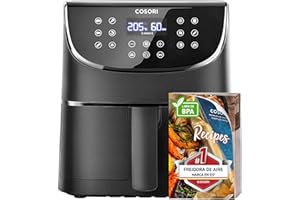 Cosori Freidora de Aire 5.5L Interior Metálico Real, Air Fryer Diseño Antióxido, Tecnología Calefacción Uniforme, 40 Recetas, Reducción de Grasas para una Vida Saludable, Eficiencia Energética, 1700W