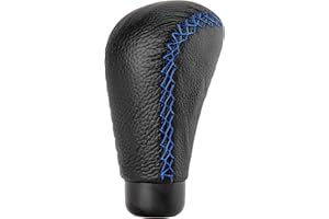 +PWR Car Parts Pomo de Cambio de Marchas Universal Modelo Class Simil Piel Negra con Costura Azul. Sin Gatillo. Diseño Elegante y Deportivo.