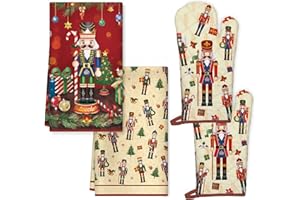 ‎ARQUIEL Arquiel Nussknacker Küchentücher und Ofenhandschuhe Set 4Pcs, Weiches saugfähiges Geschirrtuch, Hitzebeständige Ofenhandschuhe für Kochen Backen Küche Dekoration, Geschenke für Sie