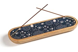Folkulture Incense Holders for Sticks or Insence Trays, Modern Incense Ash Catcher or Insent Burn Holder for Home Décor, Wooden Incense Stick Holder, Mango Wood Trough, Cosmic- Dark Blue