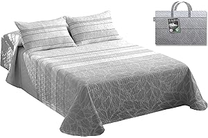PAULA HOME TEXTIL HOGAR Y DECORACION Tolrá - Colcha Cubrecama Bouti Estampada para Primavera y Verano | Incluye Funda de Cojín 50x70cm | 100% Microfibra Muy Suave (Anturio Gris, Cama 135-140cm con 2 Fundas Cojín)