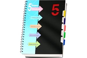 CAGIE A5 Notizbuch mit Register Liniert Spiralbindung 220 Blatt (110 Seiten) Klein Spirale Notizblock Block mit Register für Arbeit Office Schule College Essentials, Schwarz, 15x 21 cm