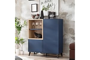 Komodee Fondi Credenza, Mobile da Cucina, Mobiletto di Stoccaggio, 3 Ante, per Soggiorno, Cucina, Sala da Pranzo, Stile Scandinavo, Blu, Legno Chiaro, 102x35x90 cm