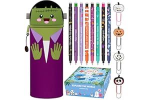 GDFJBG Halloween Trousse 2-in-1-Silicone Set, Kawaii Chauve-Souris, Porte-Plume Étanche avec Fermeture Éclair, Papeterie Comprenant des Crayons, Taille-Crayon, gommes (Enfant Vert 1)