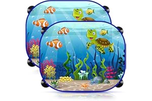 CUIDONGSHENG Protection Solaire Voiture Enfant,2 Pcs Universel Voiture Pare Soleil Bébé,Chaussette Voiture Pare Soleil pour Vitres Latérales,44 x 36 cm,Protection UV,avec 8 Ventouses,Motif Tortue