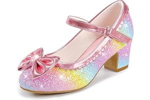 LAURMOSA Glitzer Prinzessin Schuhe Mädchen Mary Jane Riemchen Pumps mit Schleife Stöckelschuhe Kinder Party Hochzeit Geburtstag