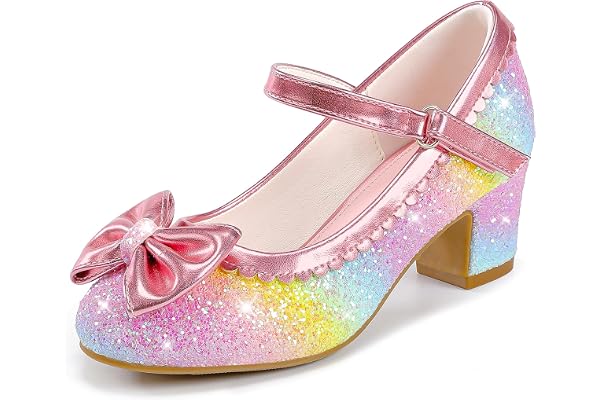 LAURMOSA Nœud Paillettes Chaussure Princesse Fille Mary Jane Chaussures Talon Enfant pour Fête Cérémonie Anniversaire Mariage